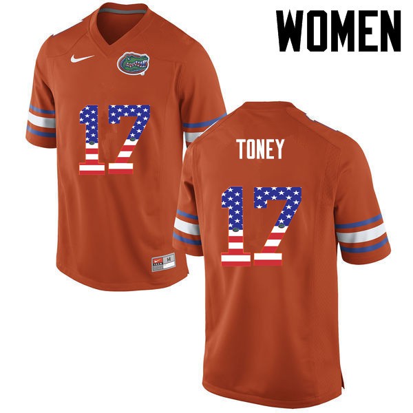 Florida Gators Women #17 Kadarius Toney College Football USA Flag Fashion Orange